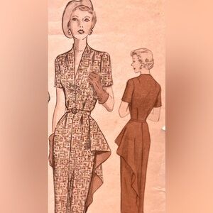 Butterick Misses Dress with back drape Rare 40's Sewing Pattern